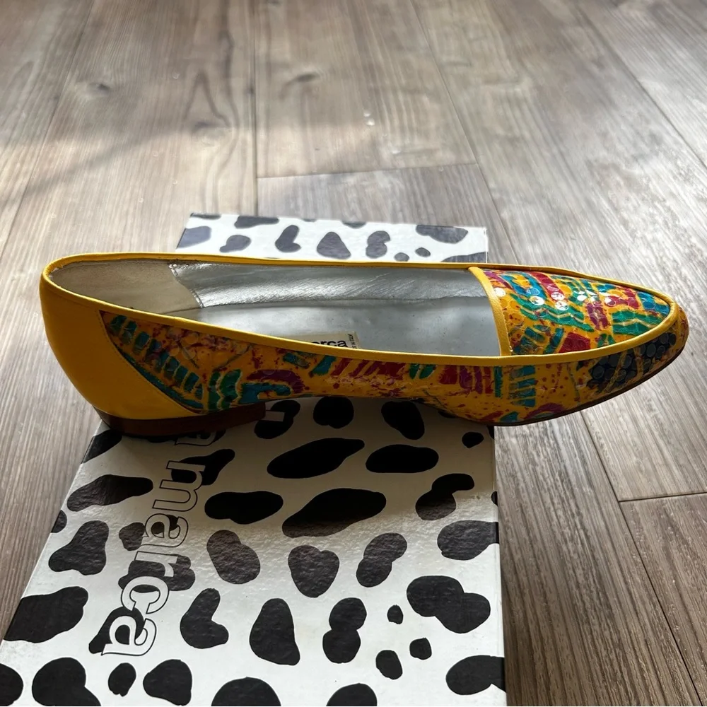 NWT Vintage Arlene La Marca yellow multicolored leather pointedtoe shoes. Sz 38.